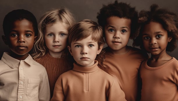 Cute school children smiling in a row together generated by AI photo