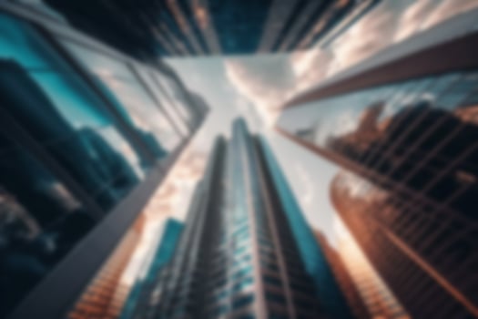 Blurred background, city with skyscrapers, view from below. photo