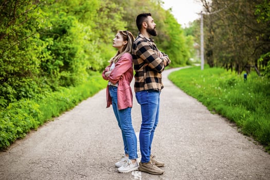 Couple is having difficulties in their relationship. They are both offended and angry. Conceptual image. photo
