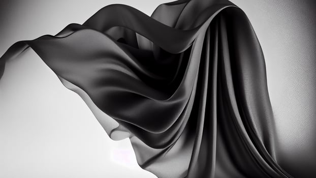 Realistic Black Silk Fabric Wavy Background. photo