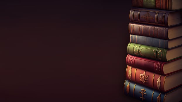 3D Render of Vintage Books Stack On Brown Background And Copy Space. photo