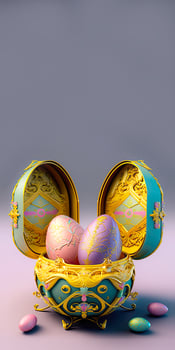 3D Render of Floral Eggs Box On Grey And Pink Background And Copy Space. Happy Easter Concept. photo