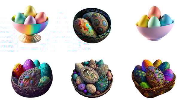 Different Type Easter Egg Stand For Bowl Element In 3D Render. photo