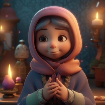 Disney Style, Adorable Muslim Girl Character. Eid Mubarak Concept. . photo