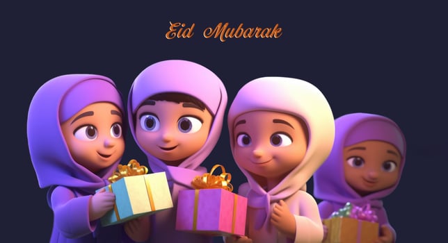 Beautiful Muslim Girls Character Wearing Hijab with Hold Gift Boxes for Eid Mubarak Concept, . photo