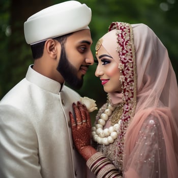 Indian Muslim Couple Marriage in Traditional Attire, . photo