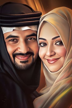 Realistic Portrait of Arab Couple Wearing Traditional Attire, Actual Image, Eid Celebration Concept, . photo