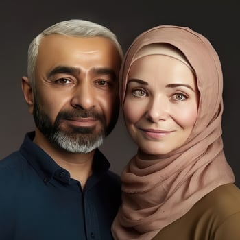 Realistic Portrait of Attractive Muslim Mid Age Blonde Couple, Actual Image, . photo