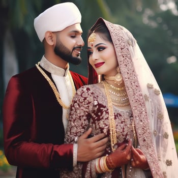 Romantic Indian Muslim Wedding Couple Character, Digital Illustration. photo