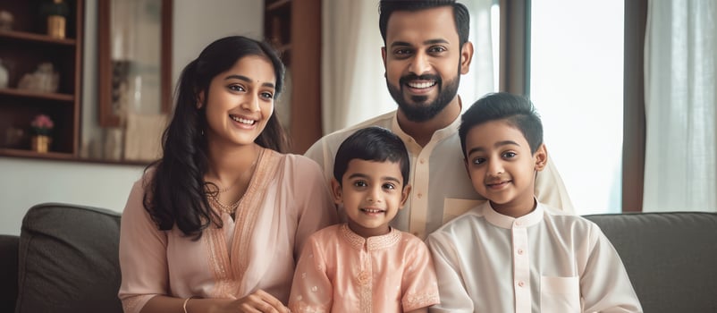 Realistic Portrait of Happy Indian Family Together During Ceremony, . photo