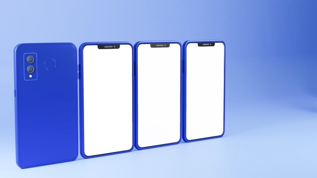 3D Render of Blank Multi Screen Smartphone Mockup With Double-Side On Light Blue Background. photo