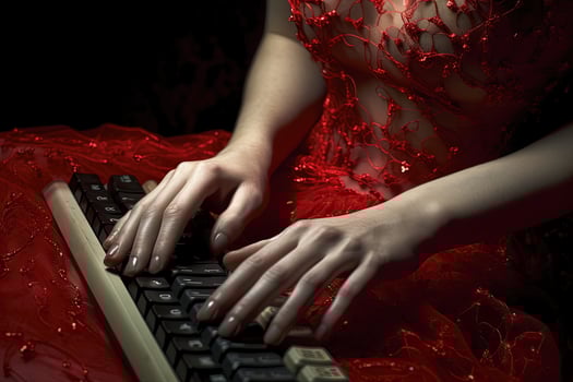 Indian Female Hands Typing on Keyboard Surfing Internet and Sending Message to Friends via Social Network. Technology and Communication Concept. . photo