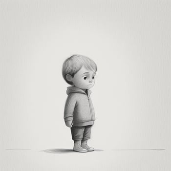 Academic figure drawing of kid boy. Hand-drawing in pencil. photo