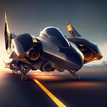 Futuristic military aircraft design, war military air craft, sci-fi flying sleek design. AI. photo