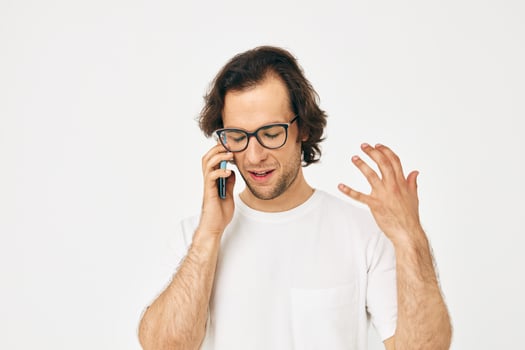 Cheerful man telephone communication hand gesture Lifestyle unaltered photo