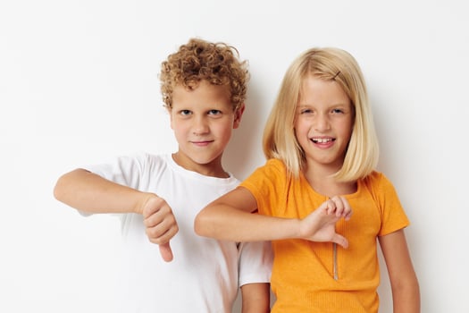 Boy and girl Friendship together posing emotions isolated background unaltered photo