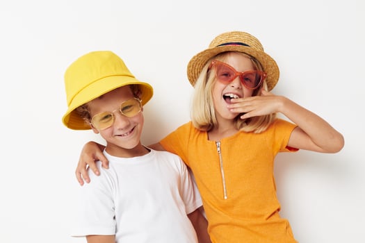 funny kids boy and girl hugging fashion childhood photo