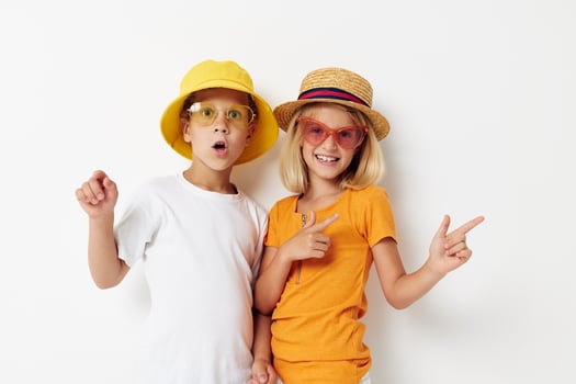 portrait of little children boy and girl posing fashion childhood photo