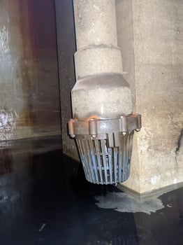 Foot valve of normal waste water pump water treatment plant. The photo is suitable to use for industrial content media and water treatment process.
