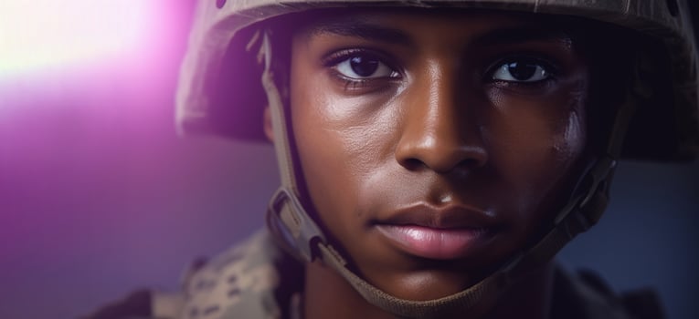 American soldier portrait, us flag background. photo