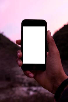 Cropped Shot View of Man or Women Hands Holding Smart Phone Mockup v13.0 photo