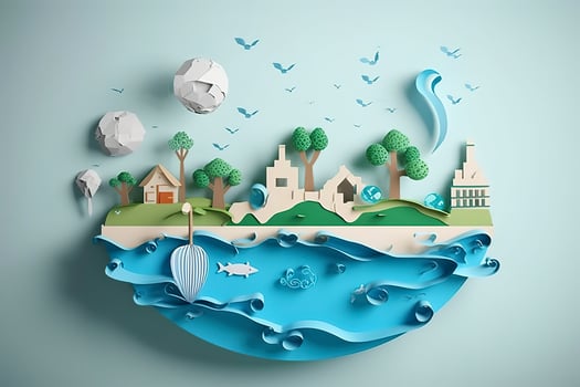 Paper art , Ecology and world water day , Saving water and world Environment day, environmental protection and save earth water , Generate Ai photo