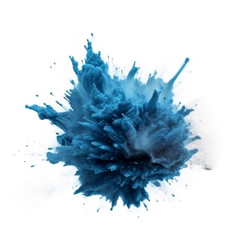 Abstract blue dust explosion on white background. Freeze motion of blue powder splash. Painted Holi in festival, generate ai photo