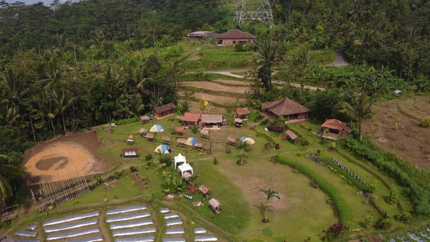 Aerial photo of the view of the traditional rice fields of residents in mountainous areas