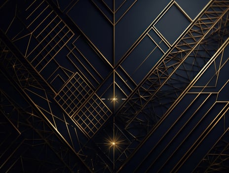 Dark black mosaic background with golden lines Art Deco luxury style texture Created with technology photo