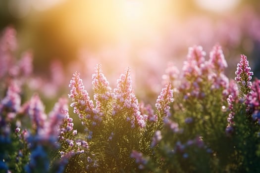Erica Flower Field, Summer Season, Bokeh Effect , generate ai photo