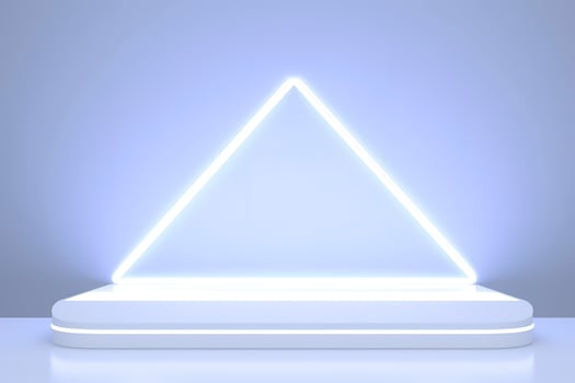 Realistic podium display with neon white lights, Product display background with light frame, White prodium product display with light effect, neon lights background, generate ai photo