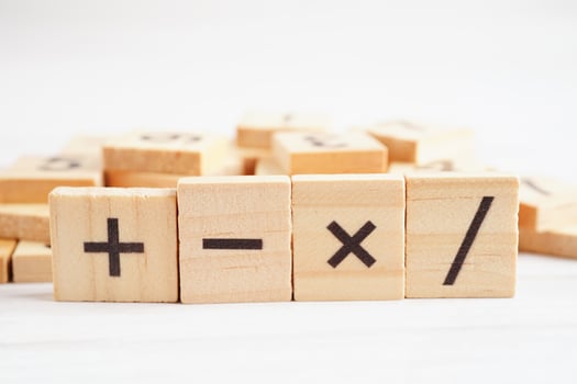 Number wood block cubes for learning Mathematic, education math concept. photo