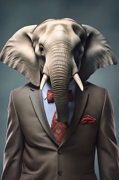 studio portrait of bold elephant in suit shirt and tie photo