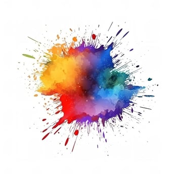 Bright colorful watercolor stain splash splatter brush stroke on white background. Modern vibrant aquarelle spot. Decorative trendy isolated design on white. Element, generate ai photo