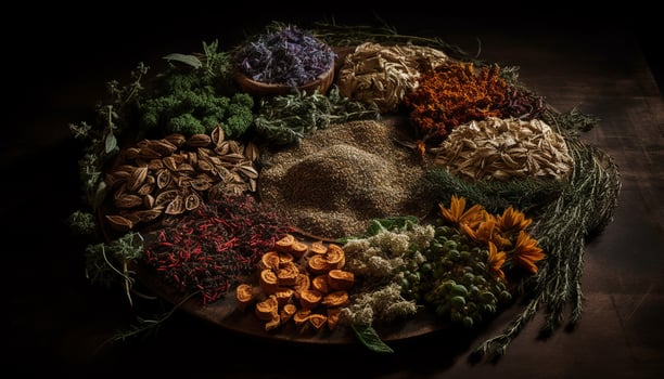 Healthy seasoning collection adds organic freshness indoors generated by AI photo