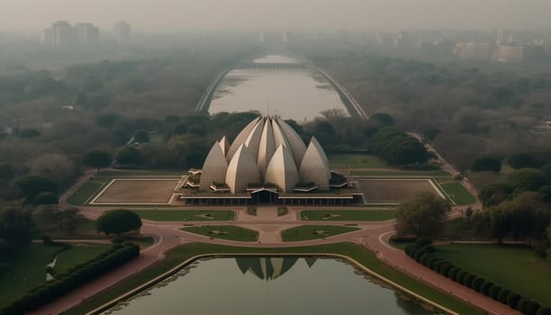 Nature reflection on modern city architecture design generated by AI photo