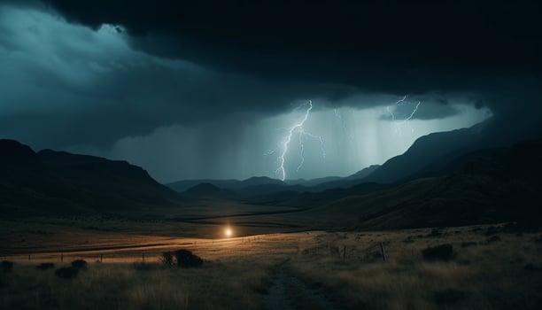 Majestic mountain range, ominous storm clouds gather generated by AI photo