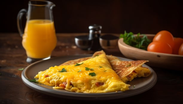 Healthy vegetarian omelet with fresh vegetables and guacamole generated by AI photo