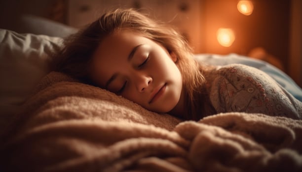 Beautiful young women sleeping peacefully on comfortable bedding photo