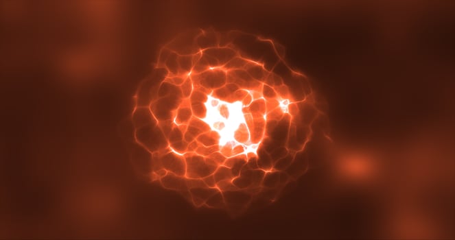 Abstract orange energy round sphere glowing with particle waves hi-tech digital magic abstract background photo