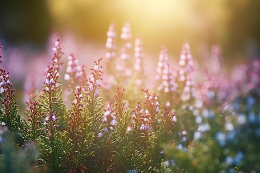 Erica Flower Field, Summer Season, Bokeh Effect , generate ai photo