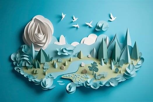 Paper art , Ecology and world water day , Saving water and world Environment day, environmental protection and save earth water , Generate Ai photo