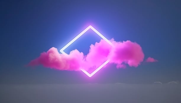 3d render, abstract minimal background with pink blue yellow neon light square frame with copy space, illuminated stormy clouds, glowing geometric shape, generate ai photo