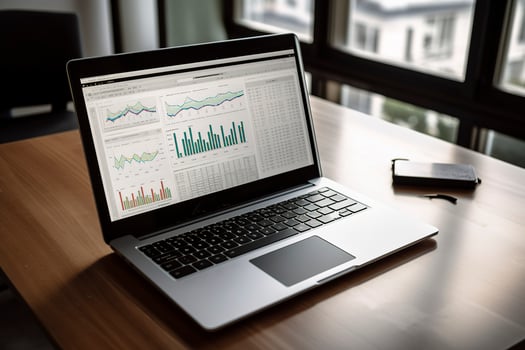Laptop with analytical data. Created with technology. photo