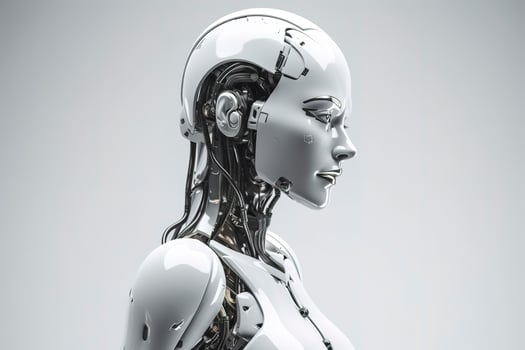 Robot woman on white background. Created with technology. photo