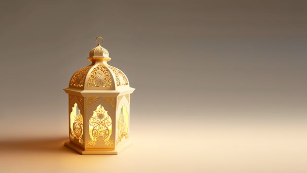 Realistic Arabic Lantern On Background. Islamic Religious Concept. 3D Render. photo