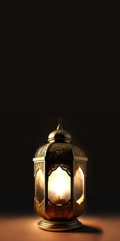 Realistic Illuminated Arabic Lantern On Black And Brown Background. Islamic Religious Concept. 3D Render. photo