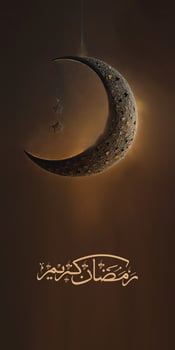 Arabic Calligraphy of Ramadan Kareem With 3D Render, Crescent Moon And Hanging Stars On Dark Background. Banner or Header Design. photo