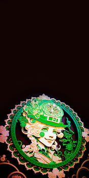 Clay Modeling of Attractive Female Leprechaun Inside Vintage Circular Frame. 3D Render, St. Patrick's Day Concept. photo