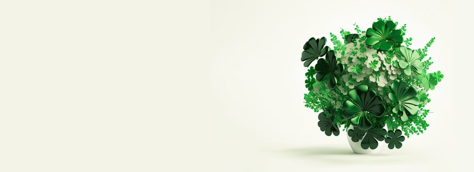 3D Render of Green And White Clover Plant Pot On White Background. St. Patrick's Day Concept. photo